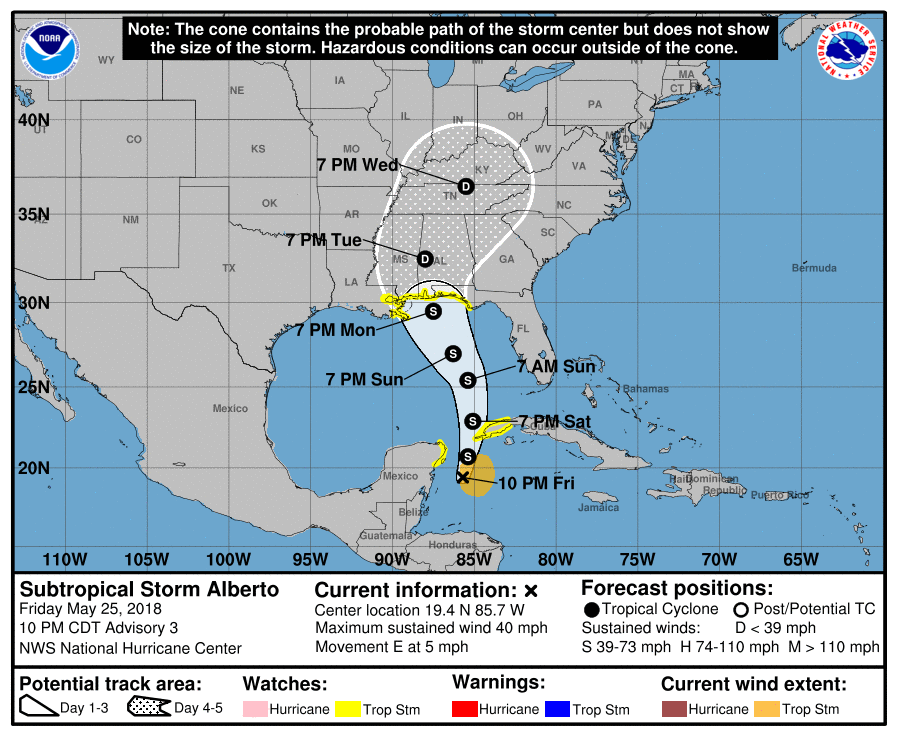 Subtropical Storm Alberto: Latest track shows more movement to the east ...