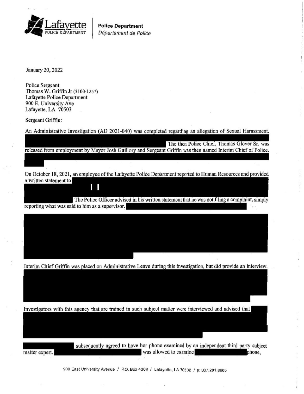 Griffin Termination Letter - 1-20-22_Redacted.pdf | | theadvocate.com