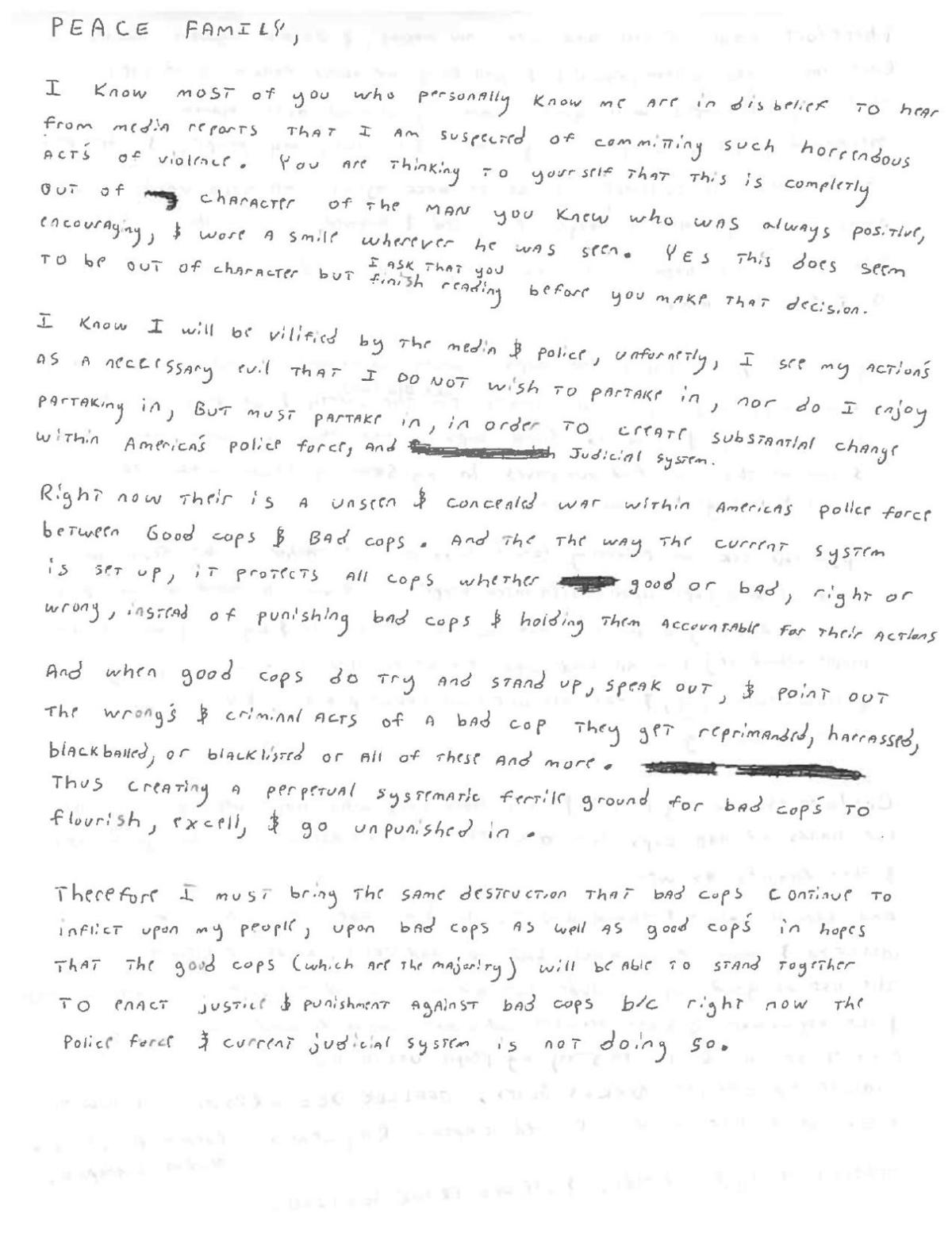 Read suicide note left by Gavin Eugene Long, gunman in