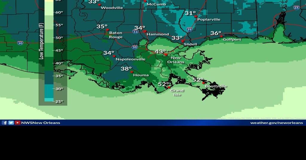Die Kaltfront wird in Teilen von Louisiana Temperaturen nahe dem ...