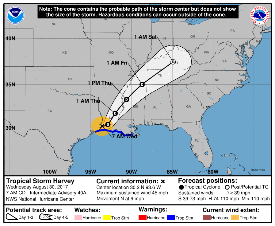 'Dry slot' invades Tropical Storm Harvey, helps New Orleans, Baton
