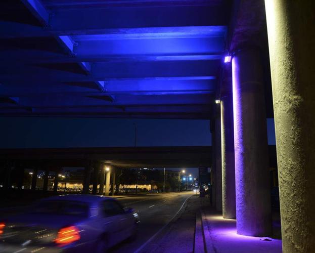 Company demonstrates lighting under downtown Baton Rouge overpass