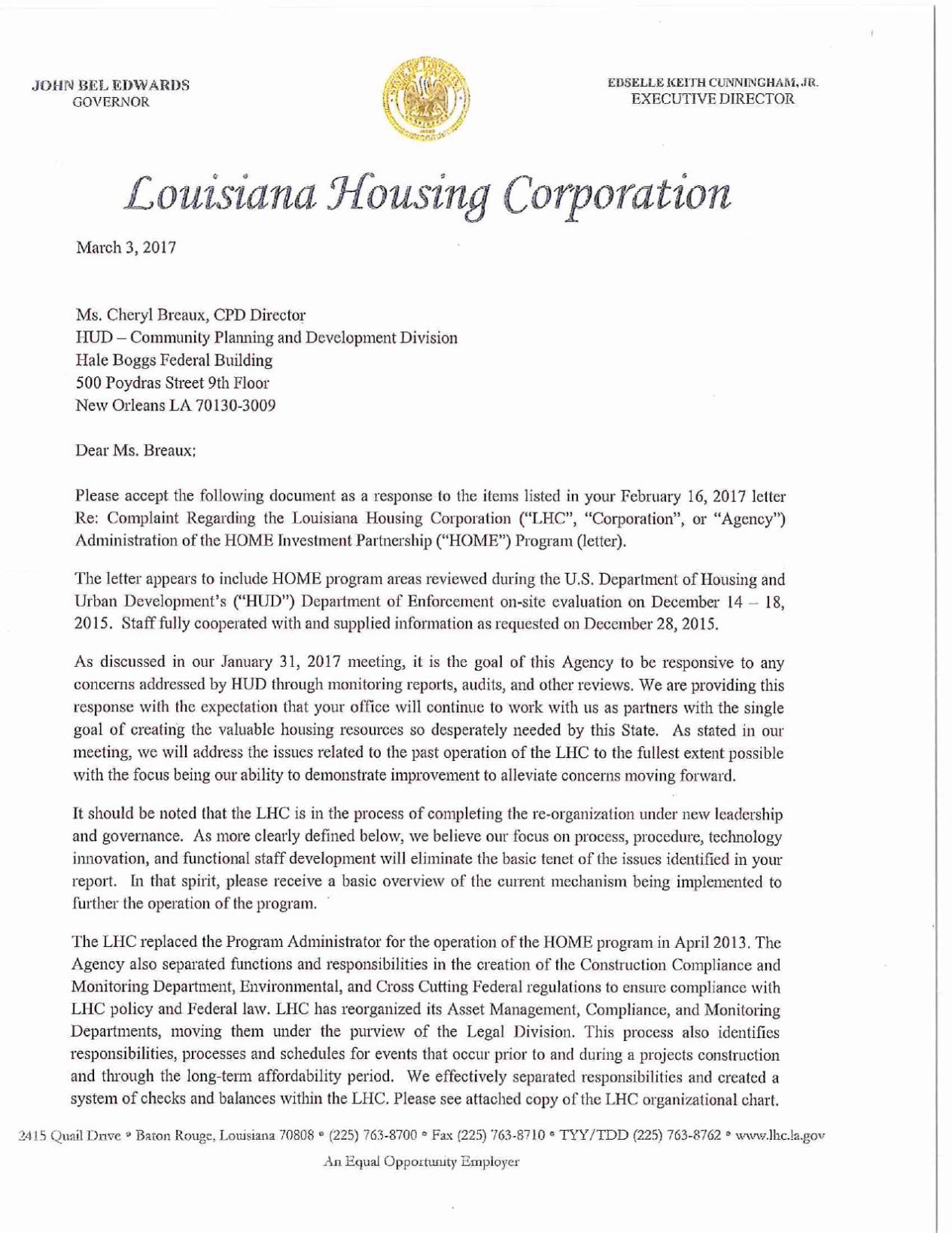 LHC answer to HUD complaint