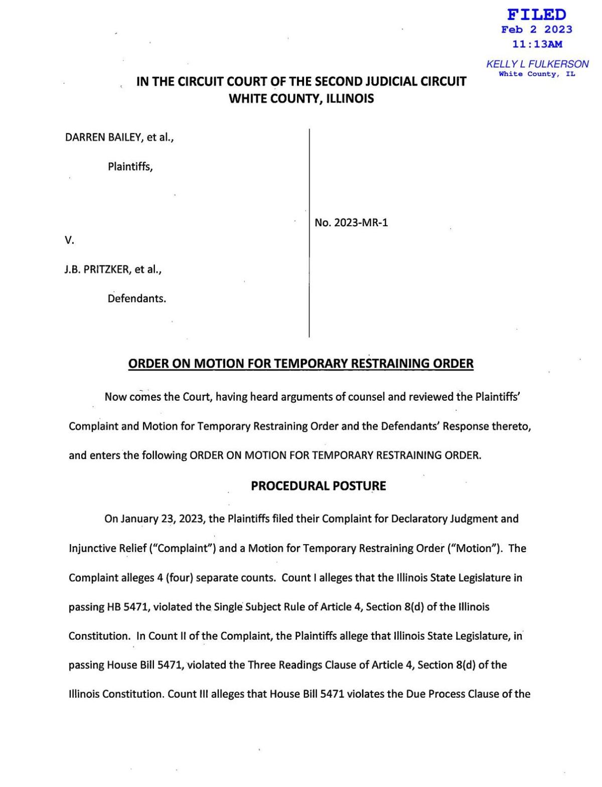 White County temporary restraining order against the Protect Illinois Communities Act.