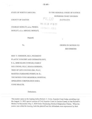 FNF - NC - Lawsuit Mosley v Emerson Trial Court Ruling Aug 25 2025