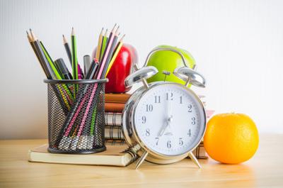 School Clock pencil apple