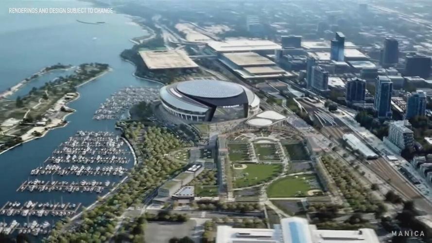 TCS - A rending of the proposed Chicago Bears lakefront stadium complex unveiled Wednesday