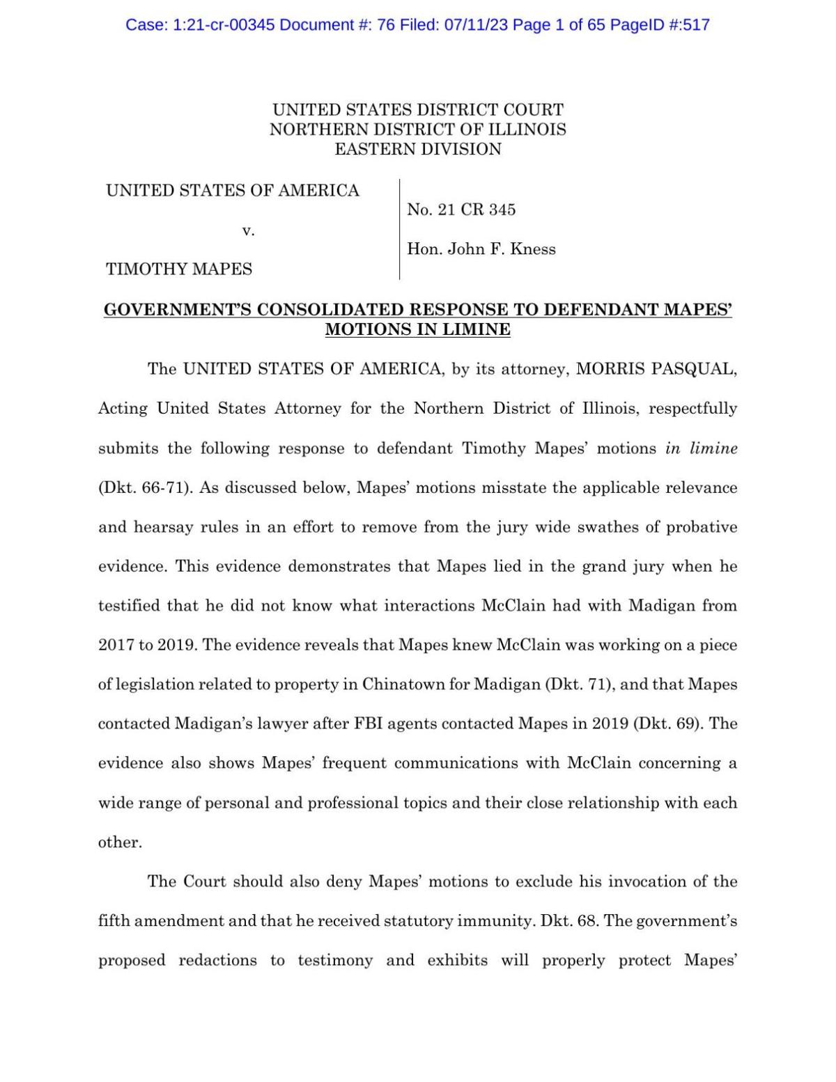 GOVERNMENT’S CONSOLIDATED RESPONSE TO DEFENDANT MAPES’ MOTIONS IN