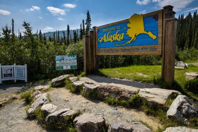 Alaska welcome sign at Canadian border
