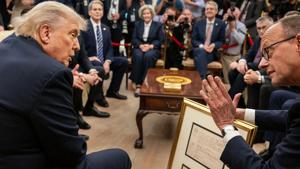 President Donald Trump meets with German Chancellor Friedrich Merz
