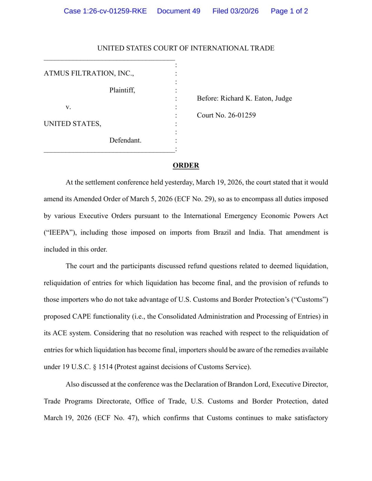 Judge seeks update on Customs’ progress toward tariff refunds