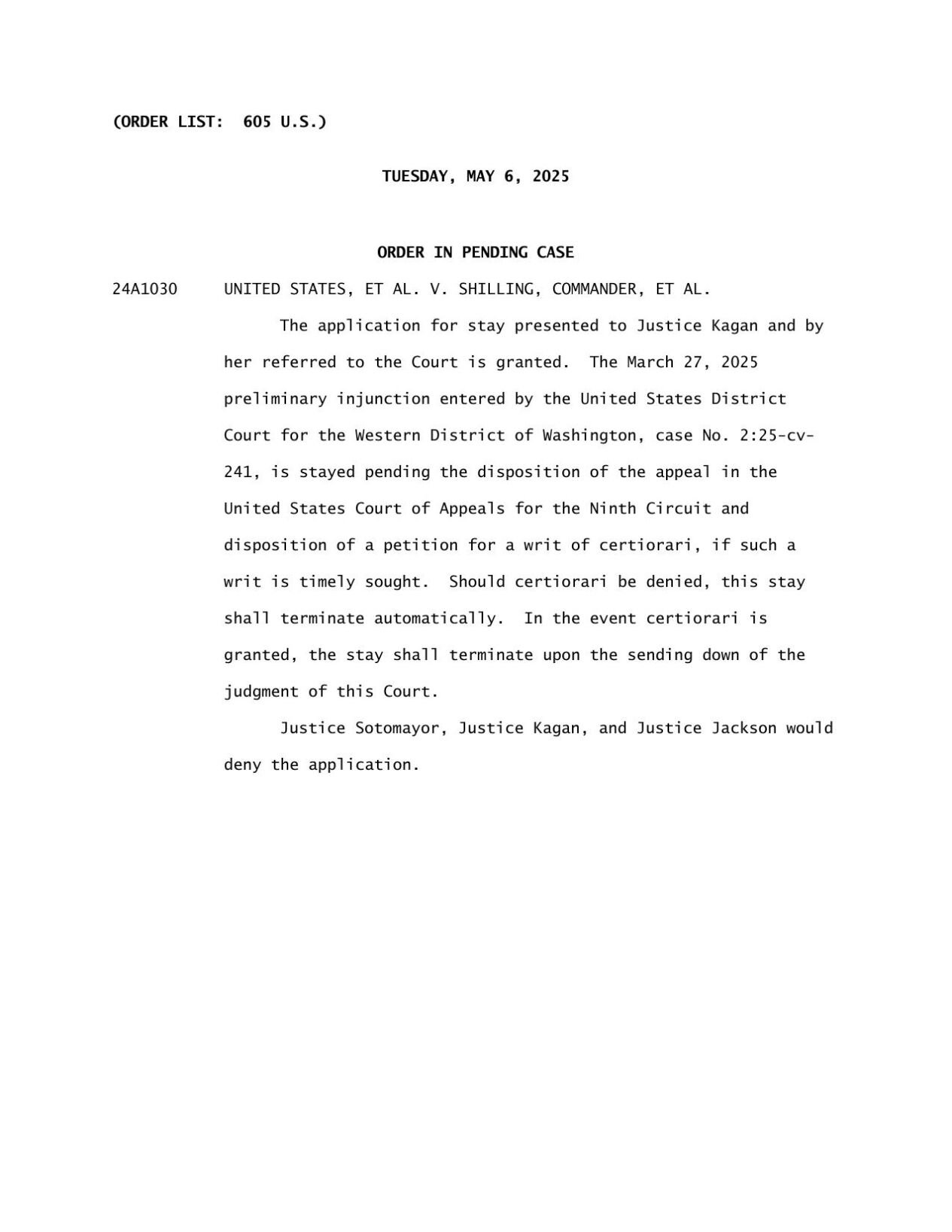 Supreme Court emergency order 5-6-25