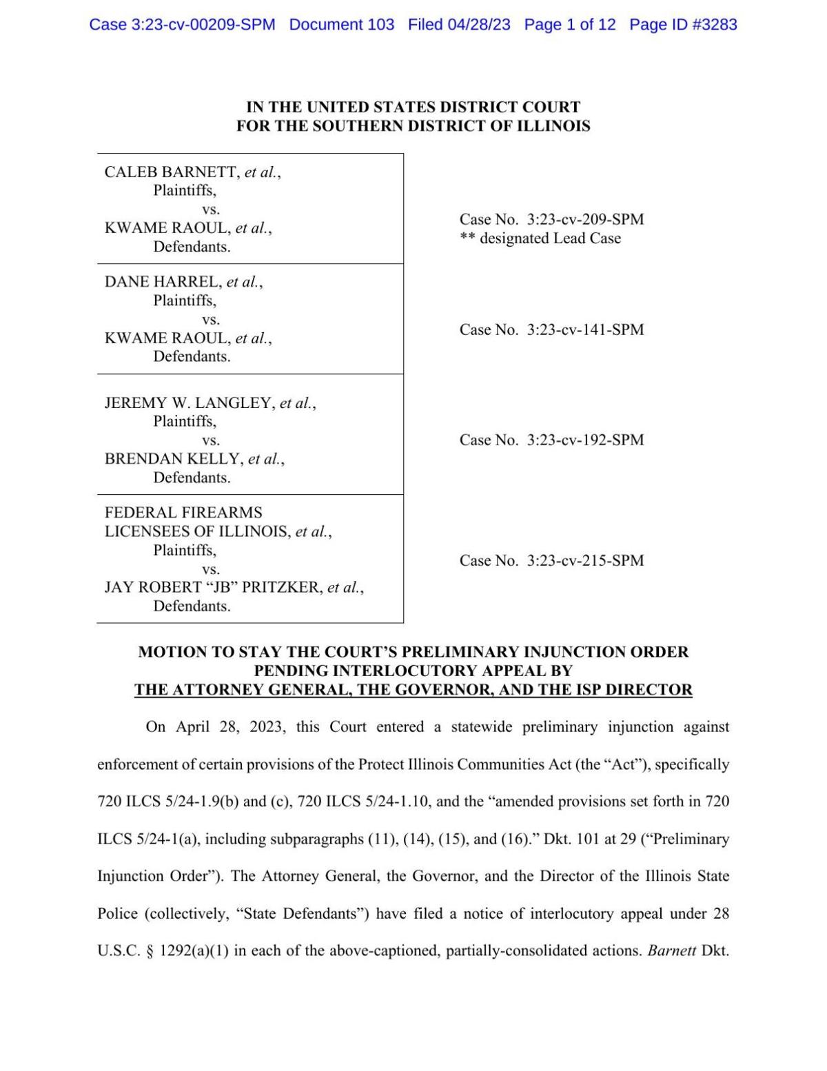 MOTION TO STAY THE COURT S PRELIMINARY INJUNCTION ORDER PENDING