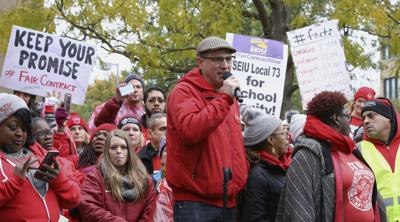 FILE - Chicago Teachers Union, Jesse Sharkey, Chicago Schools Strike, 2019