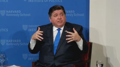 Illinois Gov. J.B. Pritzker at a forum Monday, hosted by University of Harvard