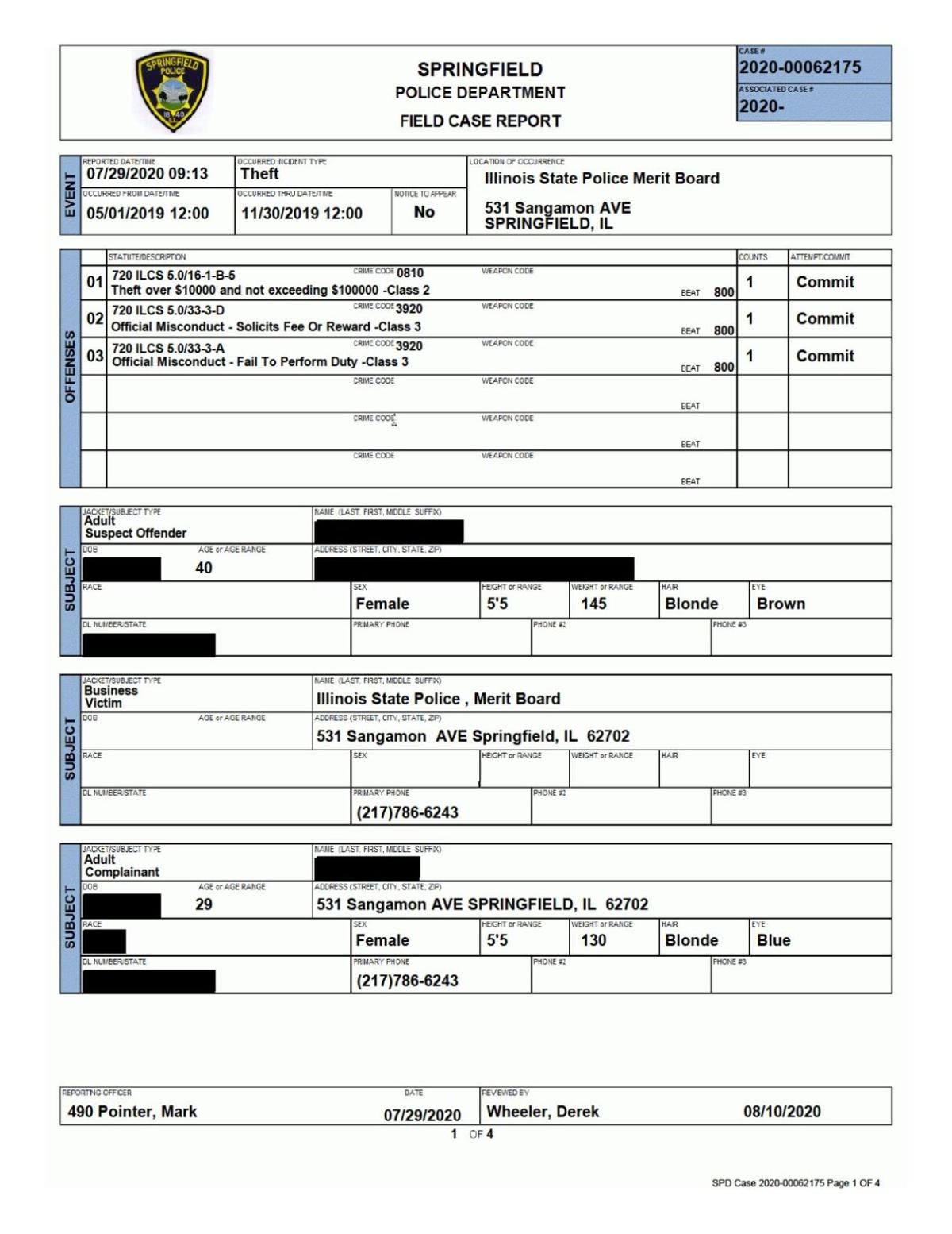 Springfield Police Report number S20-62175