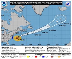 Erin: Enormously wide hurricane peaks, crawls away from Carolinas