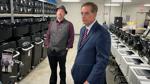 Joseph Kirk, left, and Brad Raffensperger observe voting equipment testing in Bartow County, Georgia.