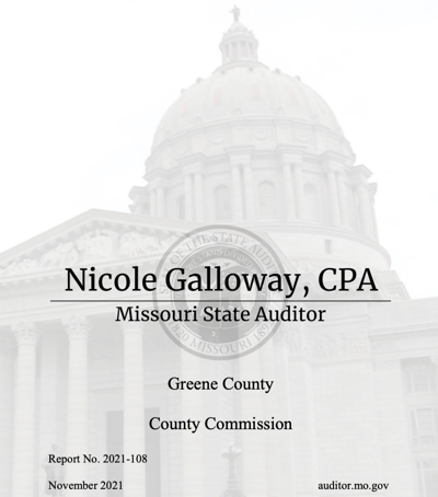 Cover of Missouri Democrat Auditor Nicole Galloway Report on Greene County Commission