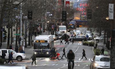 FILE — Downtown Seattle traffic