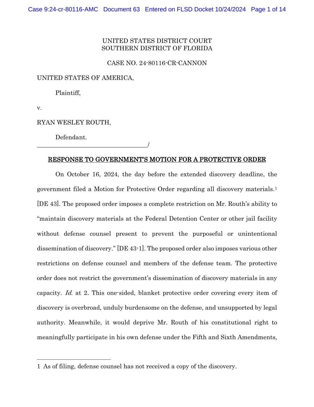 Routh Opposes Broad Protective Order In Trump Assassination Case ...