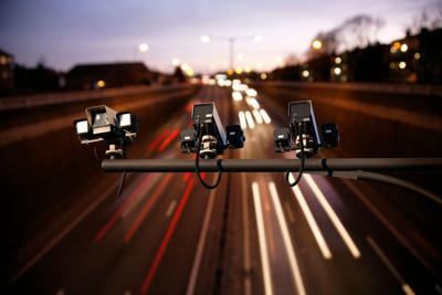 Speed,Camera,Monitoring,Busy,Traffic,Road,At,Night.,Highway,Underpass