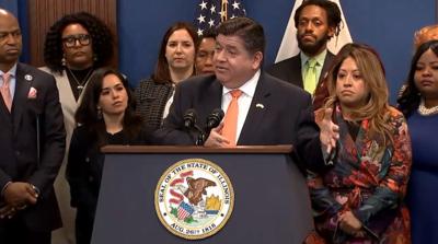 Gov. J.B. Pritzker Friday in Chicago