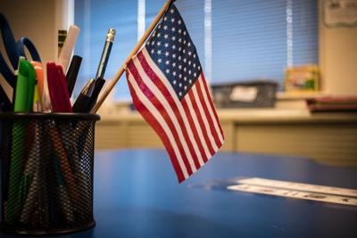 FILE - Classroom Interior American Flag Supplies School Education Learning