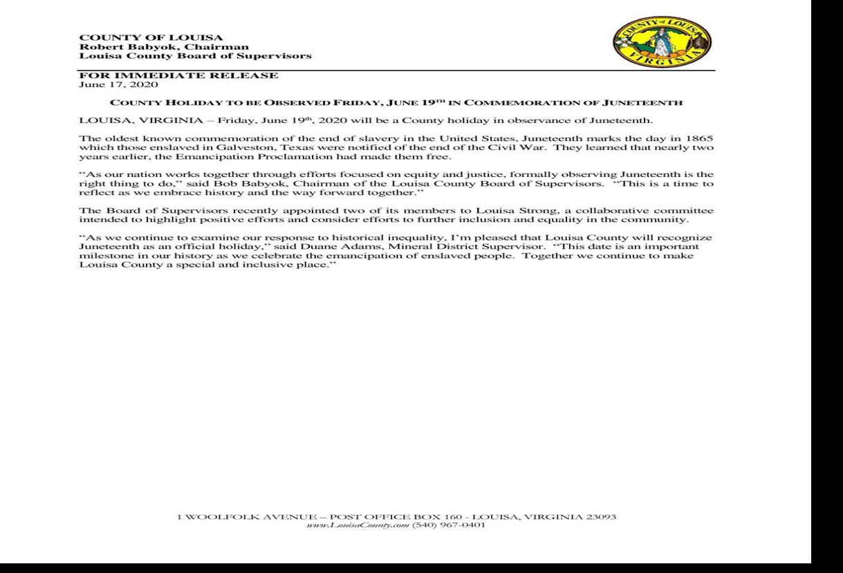 Juneteenth Recognized As Official County Holiday Local News
