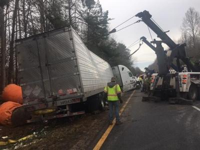Crews work to demolish truck that crashed on I-64 after snowstorm