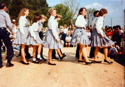 Dancers on stage at March Court Day, 1984