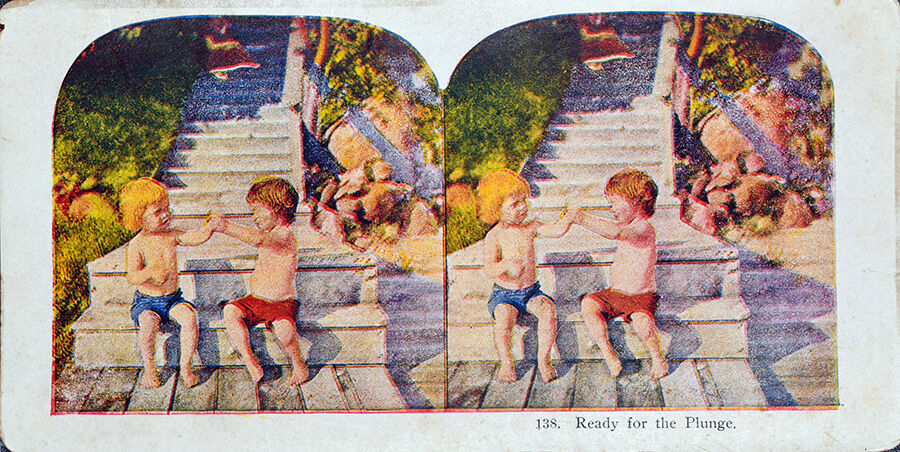 Viewing Card or Stereograph showing children playing in side-by-side images