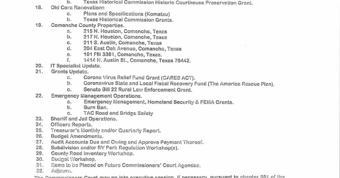 Comanche County Commissioners Court meeting public hearing on tax