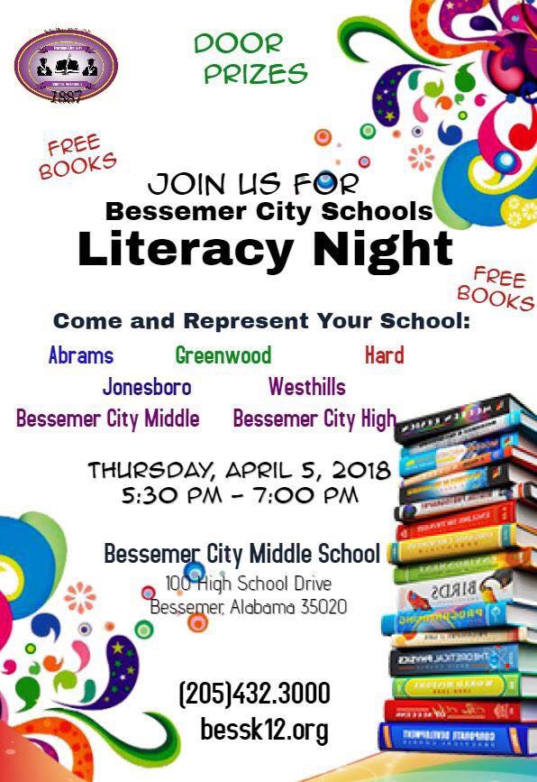 Bessemer City Schools Literacy Night Thursday, April 5 530 pm