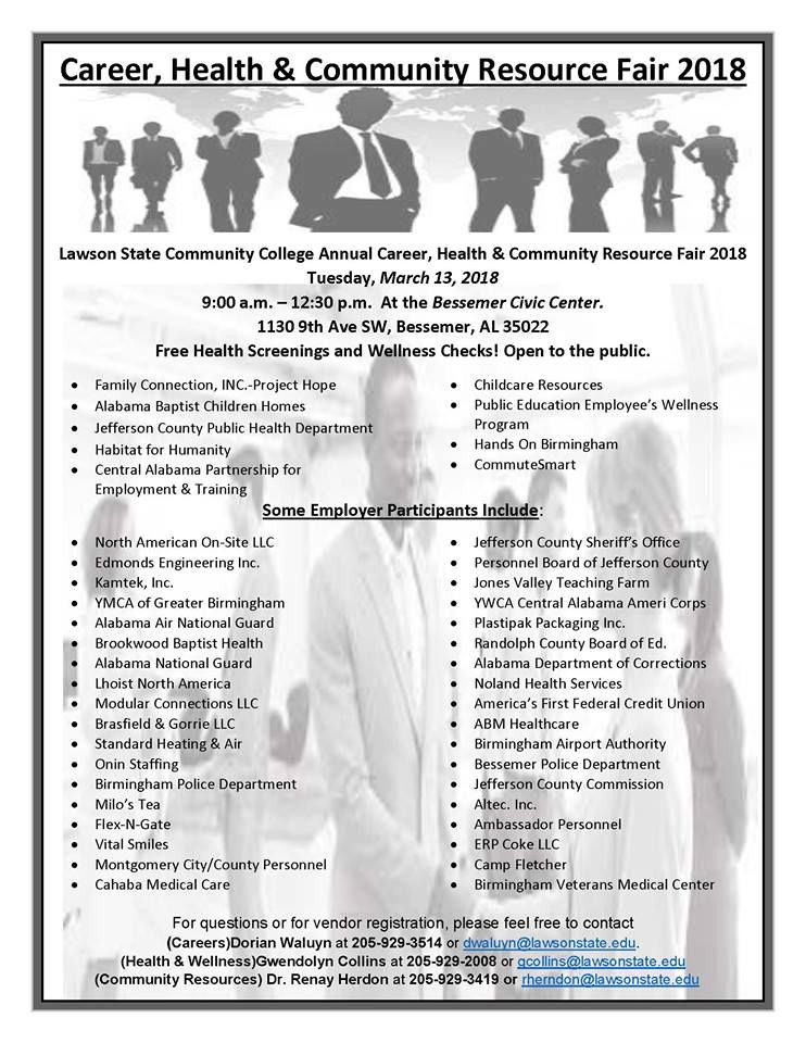 Lawson State Hosts Career Health And Wellness Fair Tuesday March 13 Bessemer Civic Center Calendar Thecutoffnews Com