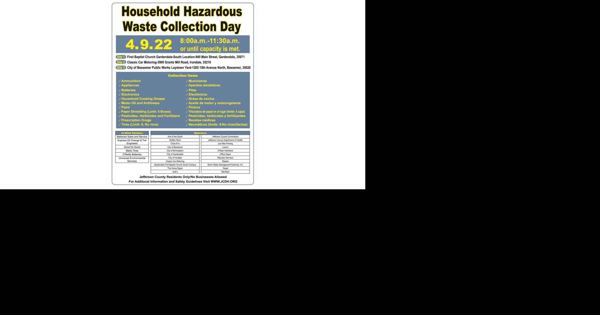 Jefferson County Health Department Host Household Hazardous Waste