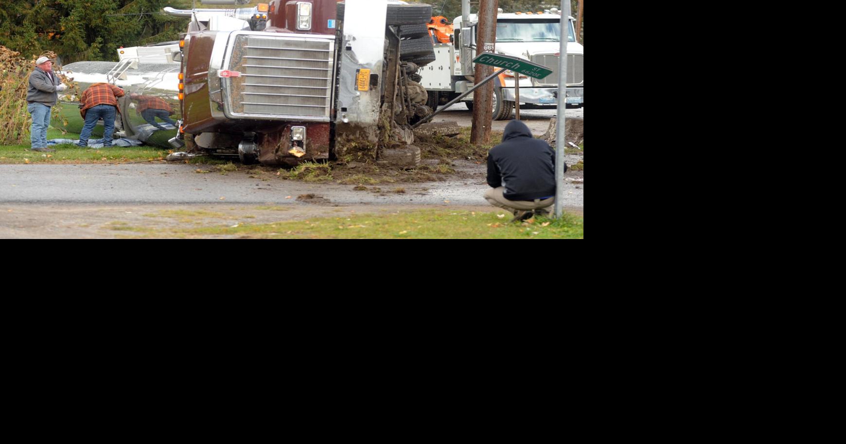 WATCH No injuries reported as milk tanker overturns in Portageville