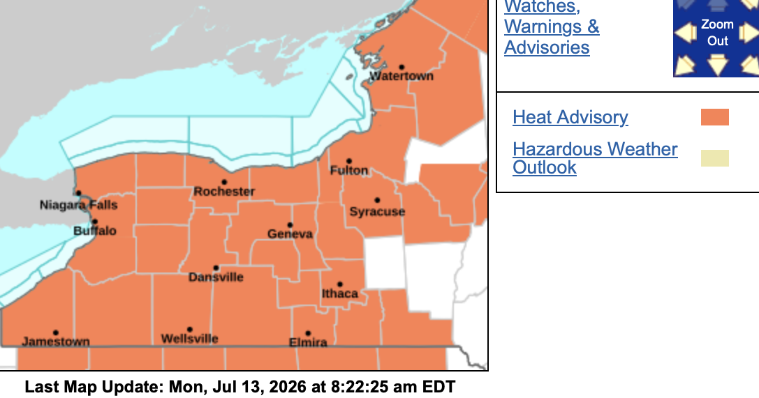 Heat advisory issued for Tuesday in Western New York