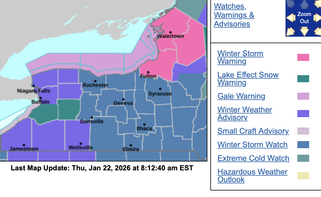 Winter storm watch, weather advisories and lake effect snow warning ...