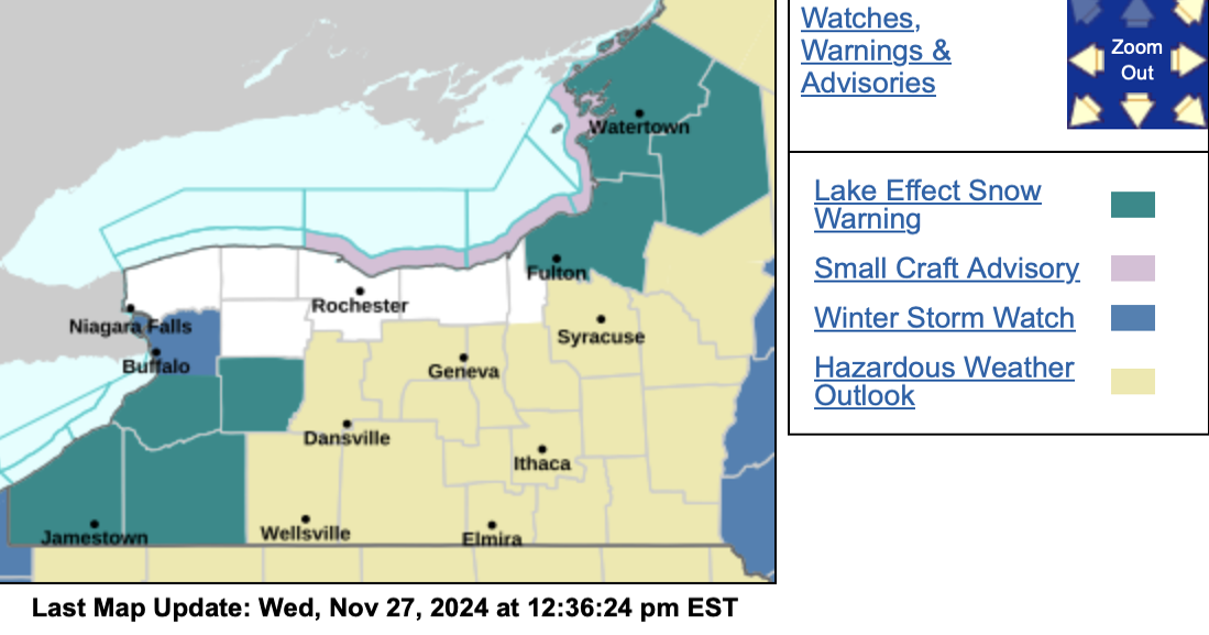 Lake effect snow warning issued for Wyoming County