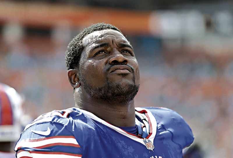 Buffalo Bills defensive tackle Marcell Dareus (99) jogs off the field  before an NFL football game against the Tampa Bay Buccaneers Sunday, Oct.  22, 2017, in Orchard Park, N.Y. (AP Photo/Rich Barnes