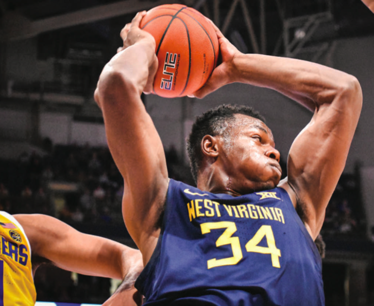 Friday night: Oscar Tshiebwe led the Mountaineers to a win over Pitt with 20 points and 17 rebounds.