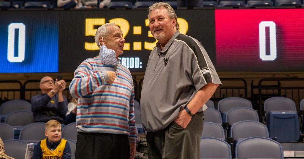 Roy Williams attends West Virginia basketball game, dons Mountaineer hoodie Roy Williams attends West Virginia basketball game, dons Mountaineer hoodie