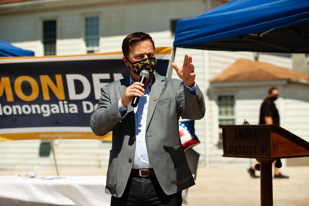Democratic gubernatorial candidate Ben Salango speaks at the ribbon cutting ceremony for his campaign's Morgantown field office on August 19, 2020 .