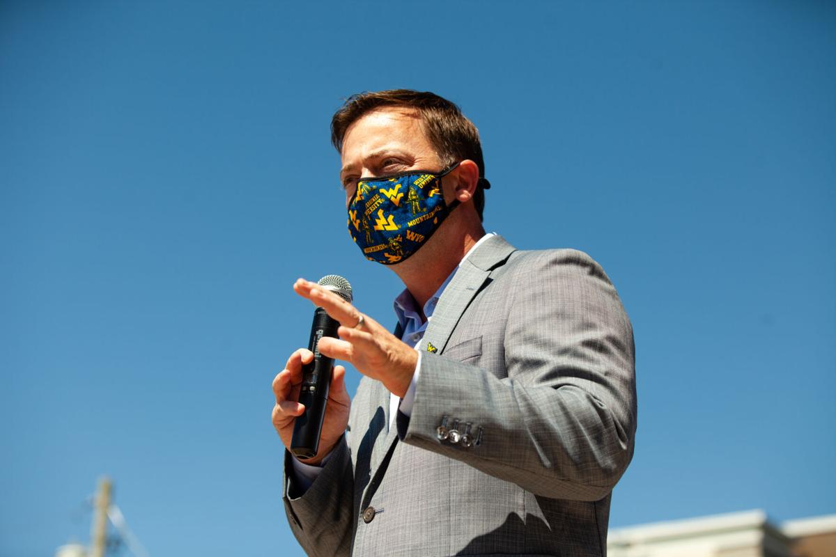Democratic gubernatorial candidate Ben Salango speaks at the ribbon cutting ceremony for his campaign's Morgantown field office on August 19, 2020 .