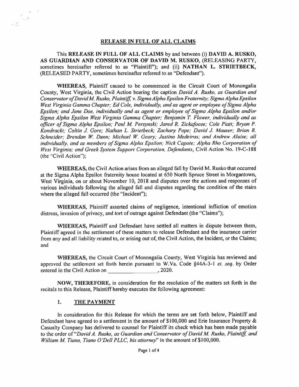 Civil Aciton Dismissal Nathan Strietbeck