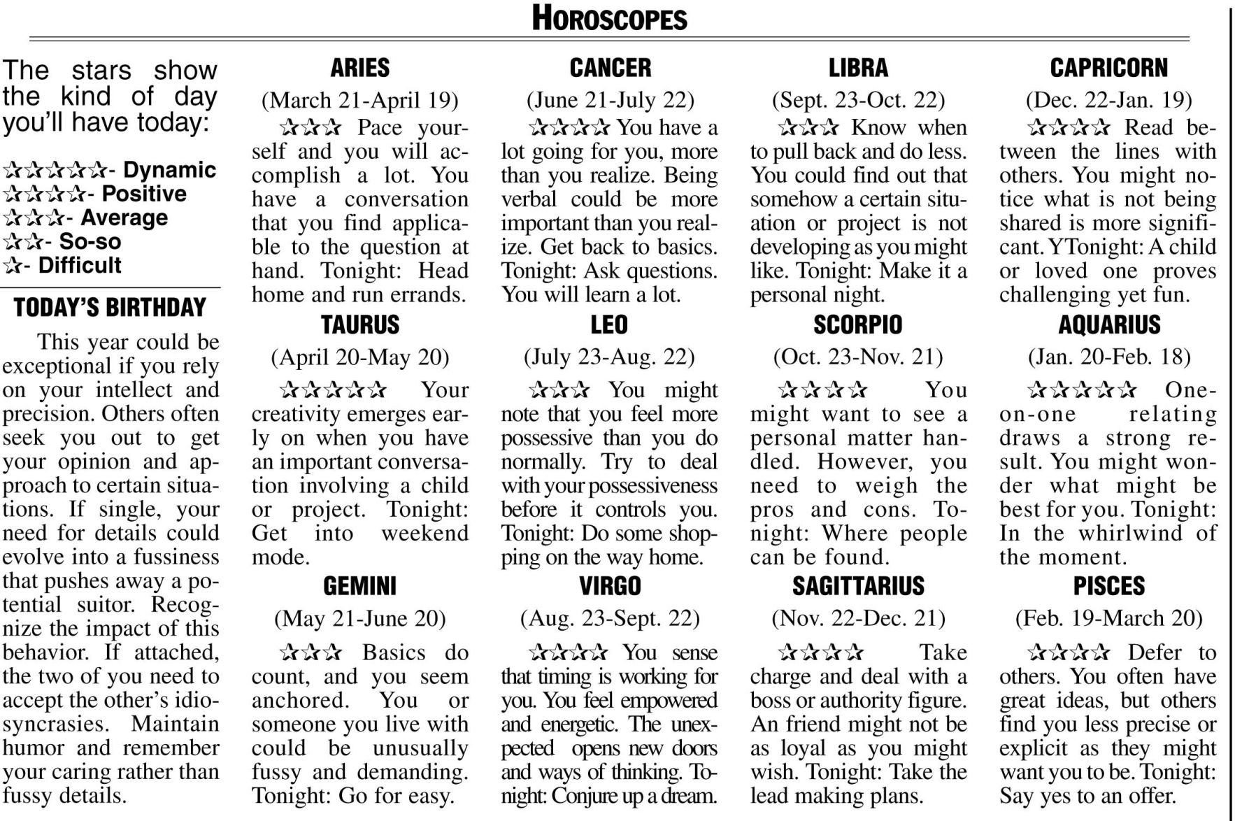 Horoscopes | Opinion | Thederrick.com