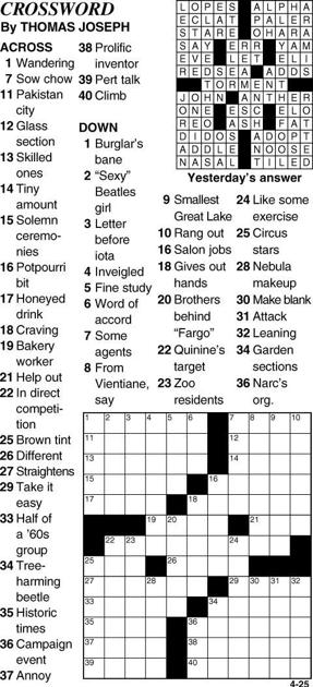 Crossword | Entertainment | thederrick.com