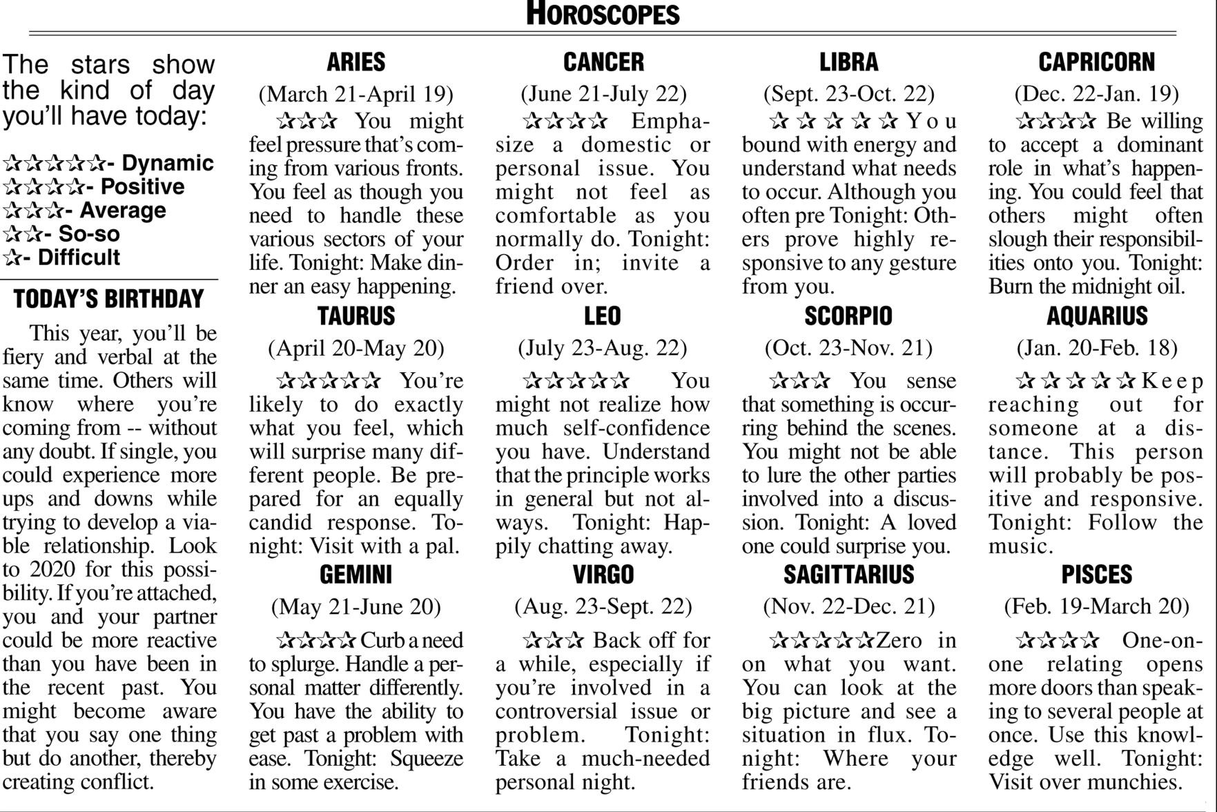 Horoscopes | Opinion | Thederrick.com