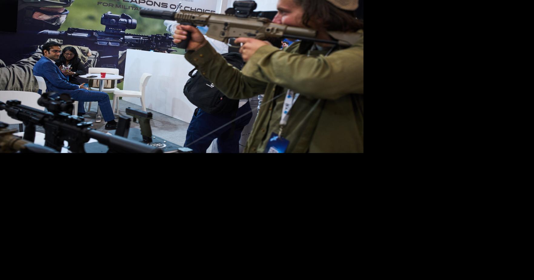 Photos of rifles, drones and missile footage at the Defense Tech Expo Israel 2026